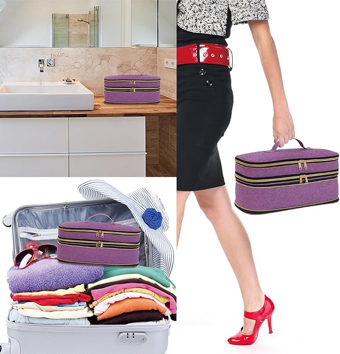 Hair Dryer Travel Carrying Case, Curling Iron Storage Bag, Slim Expandable Handheld Dual-Layer Travel Storage Bag for Dryer/Hair Tool Organizer/Style Organizer