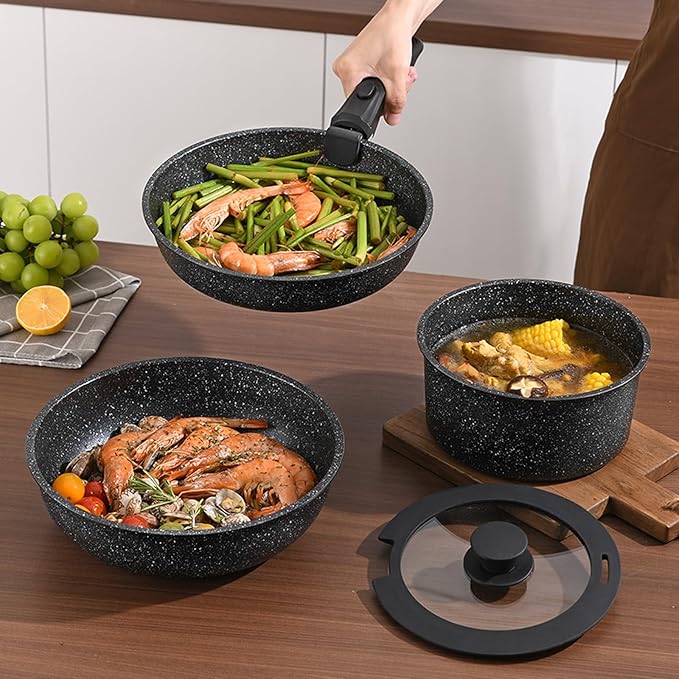 Pots and Pans Set, Nonstick Detachable Handle Cookware Set, Induction Kitchen - Image 8