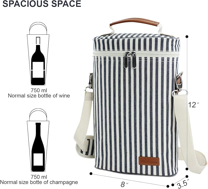 ZORMY 2 Bottle Wine Tote Carrier, Dark Blue, 750 mL Capacity, Polyester Material - Image 5