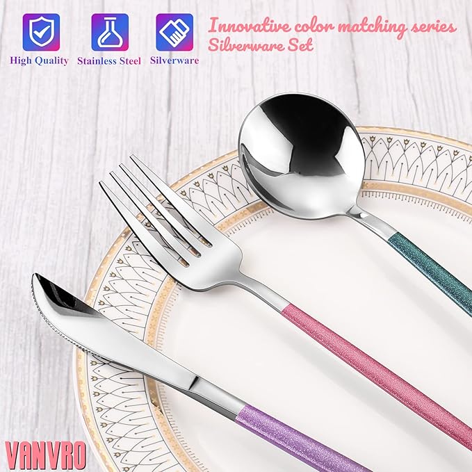 Mirror Silver multicolor Silverware Set, 20-Piece Stainless Steel Flatware Set - Image 4