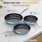 Nuwave 3-Piece 8”, 12” Forged Lightweight Frying Pan Set, G10 Healthy Duralon - Image 3