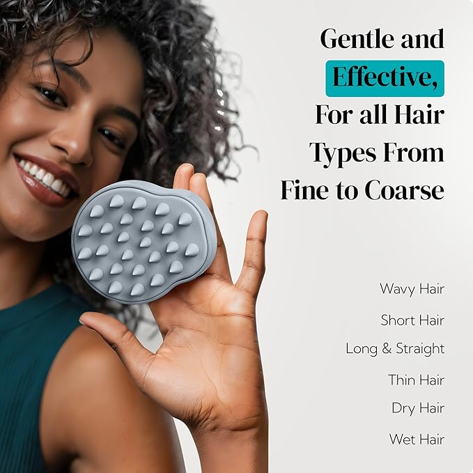 HEETA Scalp Massager 2 Pack for Hair Growth, Soft Silicone Bristles to Remove Dandruff and Relieve Itching, Scalp Scrubber for Hair Care Relax, Shampoo Brush for Wet Dry Use, New Grey & Beige