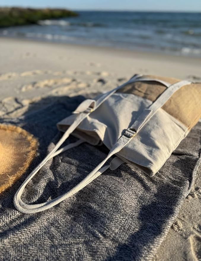 Large Beach Tote Bag with Hat Holder Straps, Womens large beach bag- Vation - Image 4