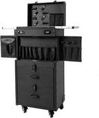 Large Capacity Cosmetic Train Case, Lockable Makeup Train Case with 4 Universal Casters, 32.28 Inch Tall Travel Organizer Tool Box for Barber Stores Beauty Stores Nail Salons