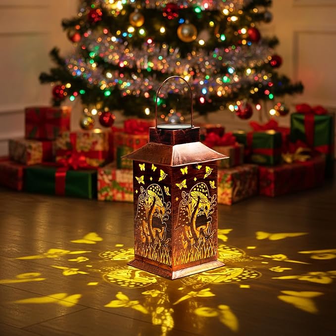 Homemory Mushroom Solar Lanterns Waterproof, Metal Hanging Hollowed-Out Metal - Image 4