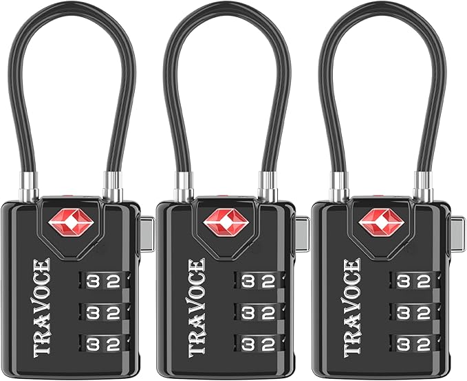 Search Alert TSA Approved Travel Combination Luggage Cable Locks by TRAVOCE