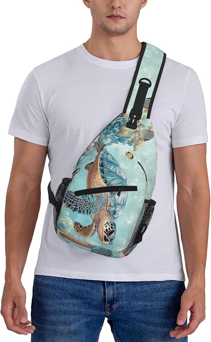 SUPLUCHOM Sling Bag Turtle Sea Coral Ocean Hiking Daypack Crossbody Shoulder - Image 7