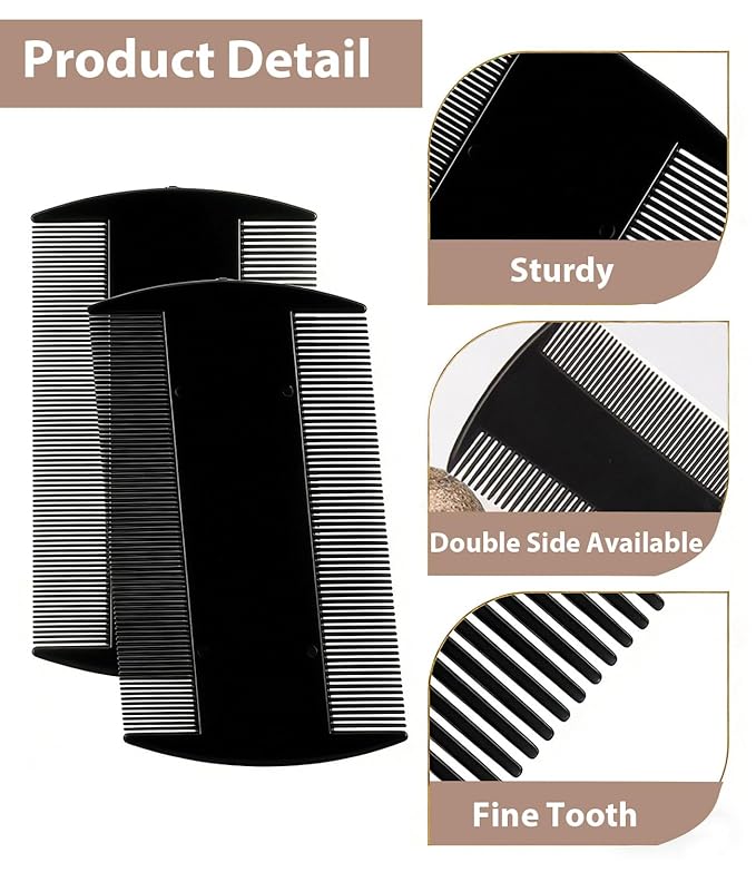 Dandruff Comb Fine Tooth Scalp Detox Comb Lice for Women, Men & Kids Stainless Steel Scalp Detoxing, Sweep & Massage Hair Brush Tool for Hair Care (3PC Black+Red)