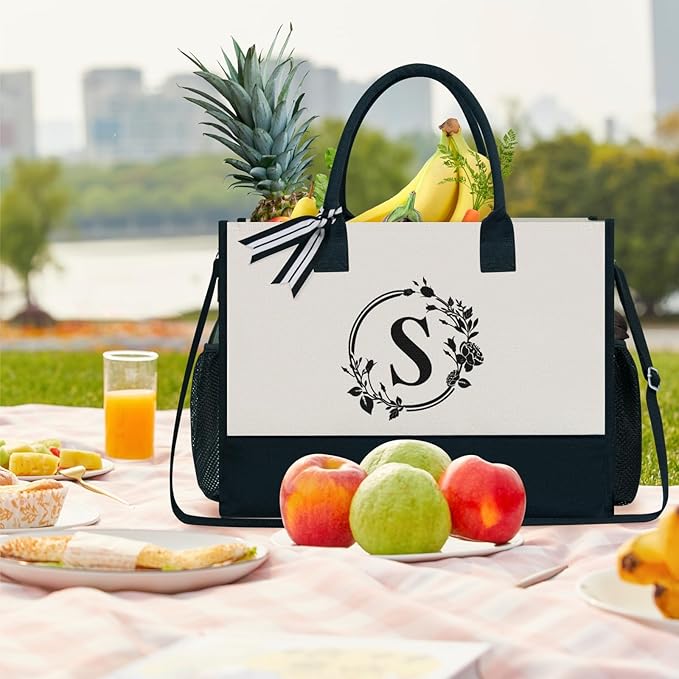 TOPDesign Personalized Initial Canvas Tote Bag, - Image 6
