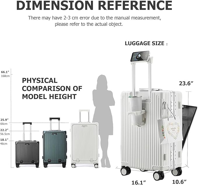 feilario 24in Aluminium Frame PC Hard Shell Spinner Wheels Luggage, Built-In - Image 3