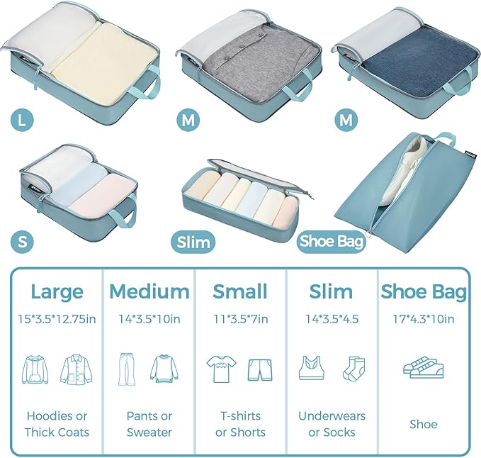 BAGAIL 6 Set Ultralight Compression Packing Cubes Packing Organizer - Image 2