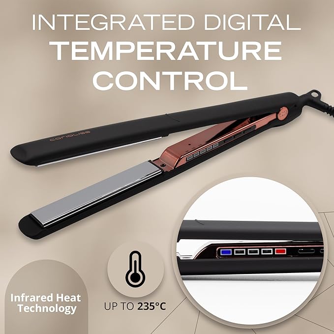 Corioliss C3 Hair Straightener Flat Iron Professional for Hair Titanium Plates Control Temperature Women (Black Copper Soft Touch)