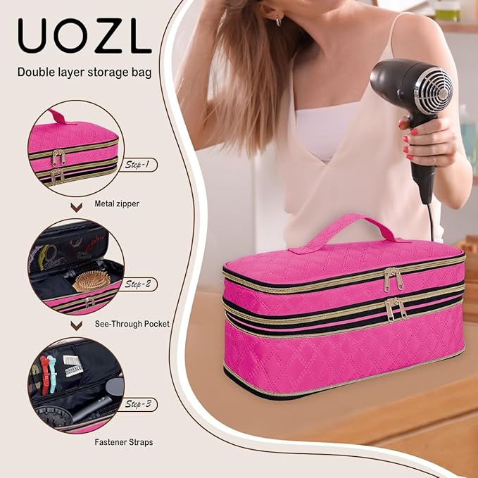 Hair Dryer Travel Carrying Case, Curling Iron Storage Bag, Slim Expandable Handheld Dual-Layer Travel Storage Bag for Dryer/Hair Tool Organizer/Style Organizer