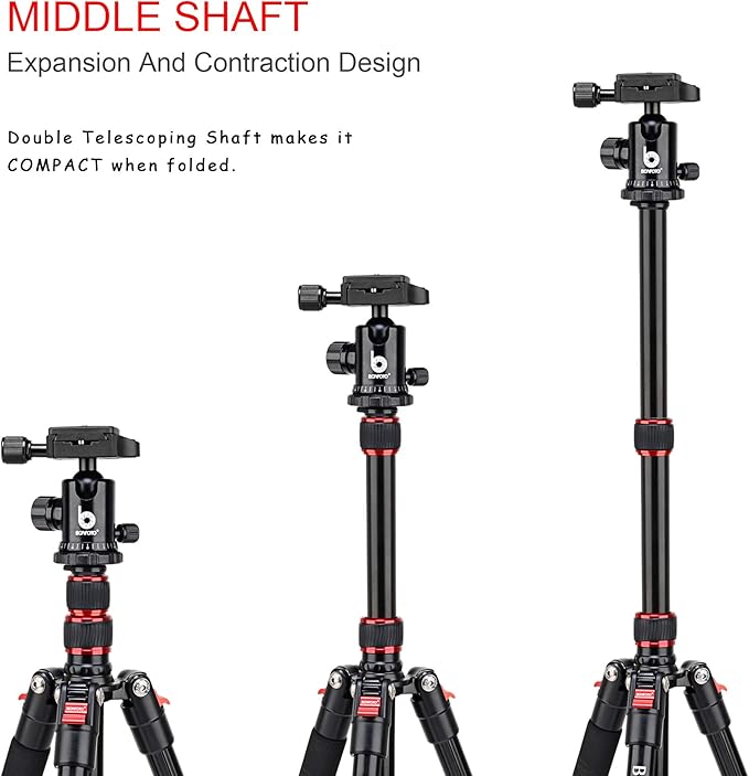 BONFOTO B690A Camera Tripod for Travel, Lightweight Aluminum Portable DSLR - Image 2