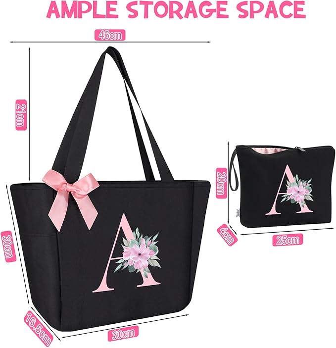 Vavabox Tote Bag, A-Z Initial Monogrammed Waterproof Tote Bag, Bridesmaid Gifts - Image 3