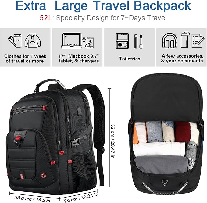 Z-MGKISS Extra Large Travel Backpack, 52L TSA Backpack 17.3 Inch, Anti-Theft 17 - Image 2