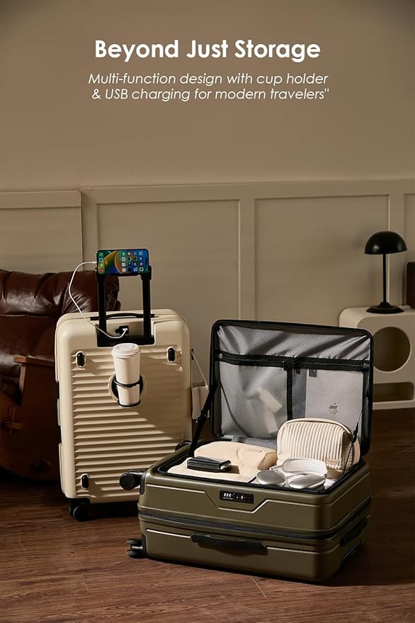 HotWay 28 Inch Expandable Front Opening Checked Luggage - Image 5