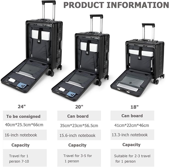 feilario 24in Aluminium Frame PC Hard Shell Spinner Wheels Luggage, Built-In - Image 4