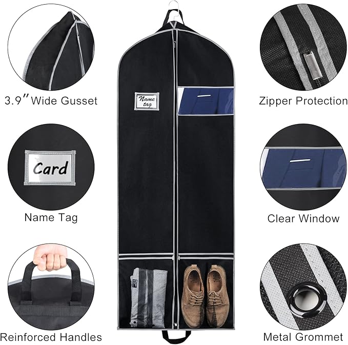Zilink Long Dress Garment Bags for Travel 60" Dress Suit Cover for Storage - Image 3