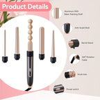 Curling Wand 5 in 1 Hair Curlers Iron Set with 5 Interchangeable Ceramic Tourmaline Barrel for Long Short Hair Styles Curling Irons Set Fast Heating Hair Cripmer for Women Gift