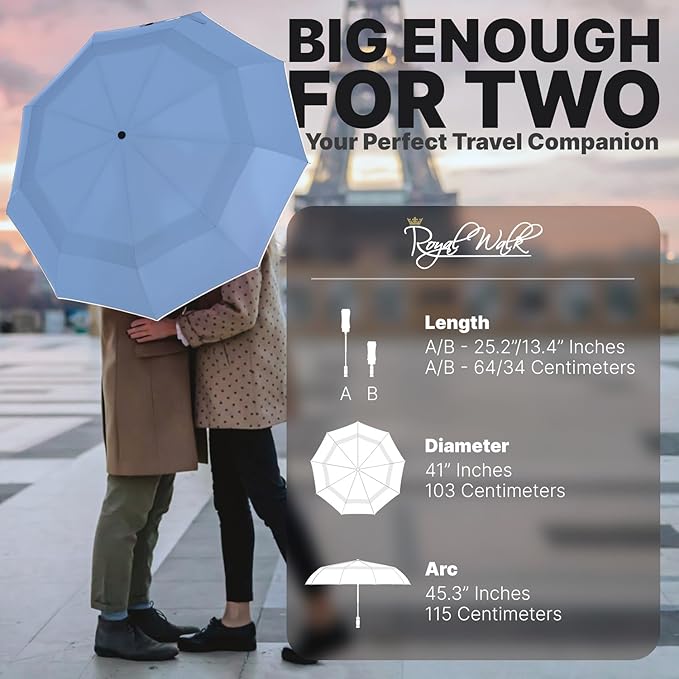 Royal Walk Windproof Folding Travel Umbrella Compact and Strong Luxurious Real - Image 2