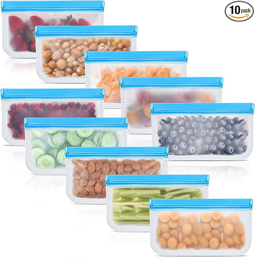 10 Pack Reusable Silicone Food Storage Bags, Leakproof Dishwasher Safe Reusable by Unknown