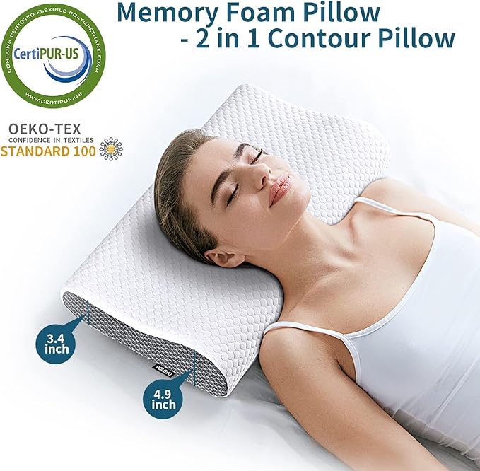 Neck Pillow Memory Foam for Pain Relief Bed Pillow for Sleeping, Ergonomic - Image 2