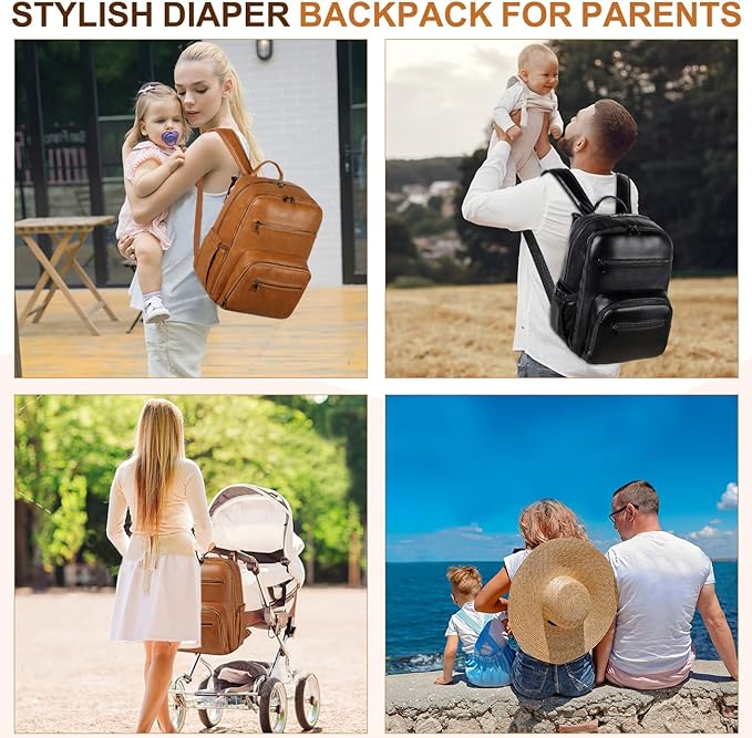 VASCHY Diaper Bag Backpack for Mum Dad, Unisex Large Waterproof Vegan Leather - Image 7