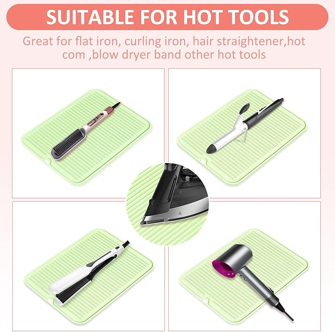Quccefods Large Heat Resistant Silicone Mat for Hair Styling Tools - Portable Cover for Curling Irons, Flat Irons and Hair Straighteners