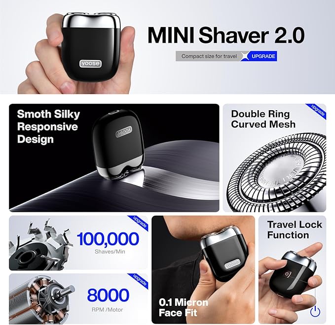 yoose Mini Electric Shaver, Alloy Portable Travel Shavers, Cordless Shaving - Image 3