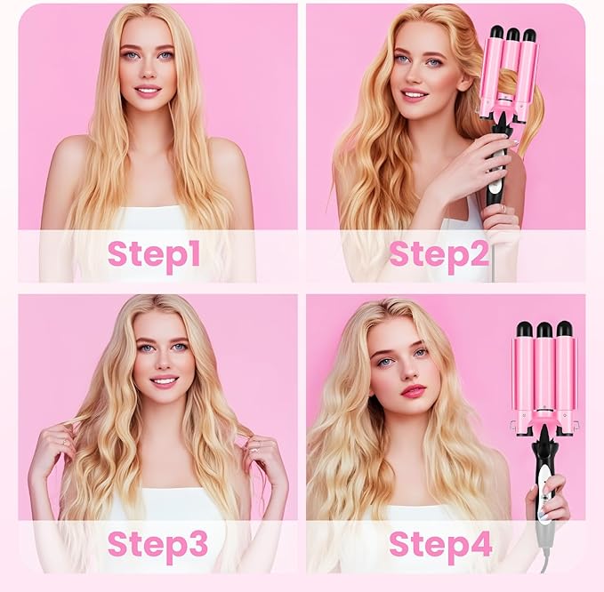 3 Barrel Curling Iron - Crimper Hair Tool 1" Ceramic Hair Crimper & Crimping Iron | Triple Barrel Hair Waver for Women Beach Waves, Dual Voltage, 2 Temp Settings