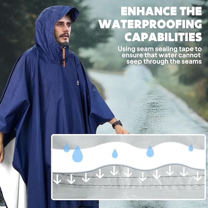 ANYOO Hooded Rain Poncho for Adults Waterproof Lightweight Rain Coat for Men - Image 5
