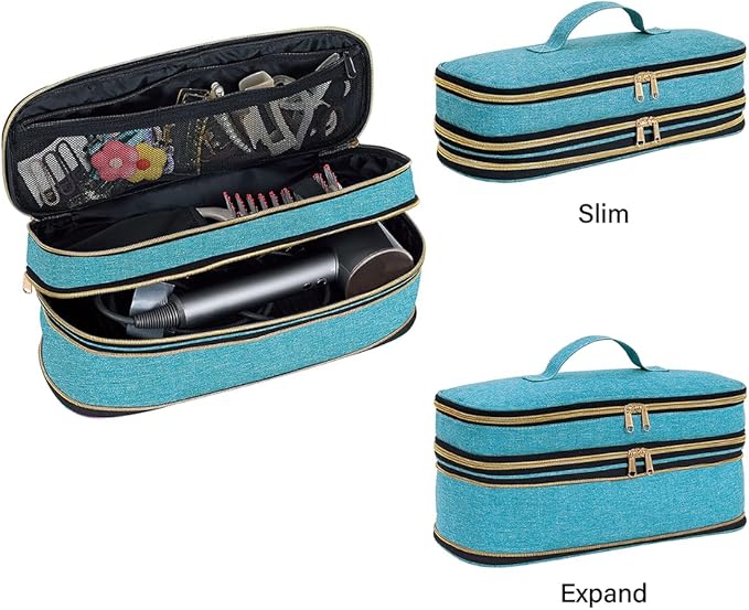 Hair Dryer Travel Carrying Case, Curling Iron Storage Bag, Slim Expandable Handheld Dual-Layer Travel Storage Bag for Dryer/Hair Tool Organizer/Style Organizer