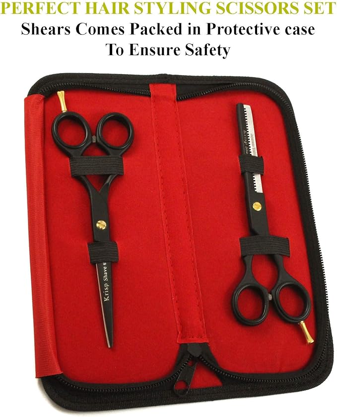 Professional Hair Cutting Scissors - Krisp Shave Stainless Steel Salon Barber Thinning Scissor (6 Inch) - Shears for Men's Beard Mustache Women Kids Pets Haircut All Purpose Shear Kit/Set, KSP-785