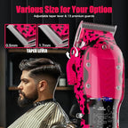Professional Hair Clippers for Men, Cordless Barber kit for Hair Cutting & Grooming, Pink Hair Clippers Set for Barber Haircut with LED Display 8 Fade Taper Combs