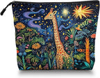 Cosmetic Bags Travel Makeup Toilet Case Waterproof Pouch for Women Girls 6.7X9.45inches - Giraffe in A Starry Jungle in A Colorful Illustration