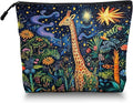 Cosmetic Bags Travel Makeup Toilet Case Waterproof Pouch for Women Girls 6.7X9.45inches - Giraffe in A Starry Jungle in A Colorful Illustration