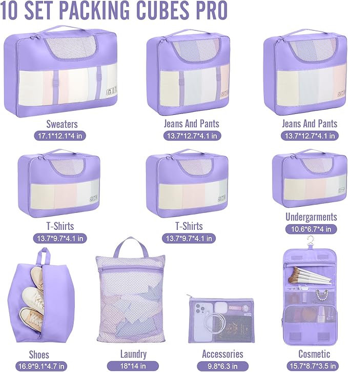 Veken 10 Set Packing Cubes for Travel Essential, Suitcase Organizer Bags in 4 - Image 2