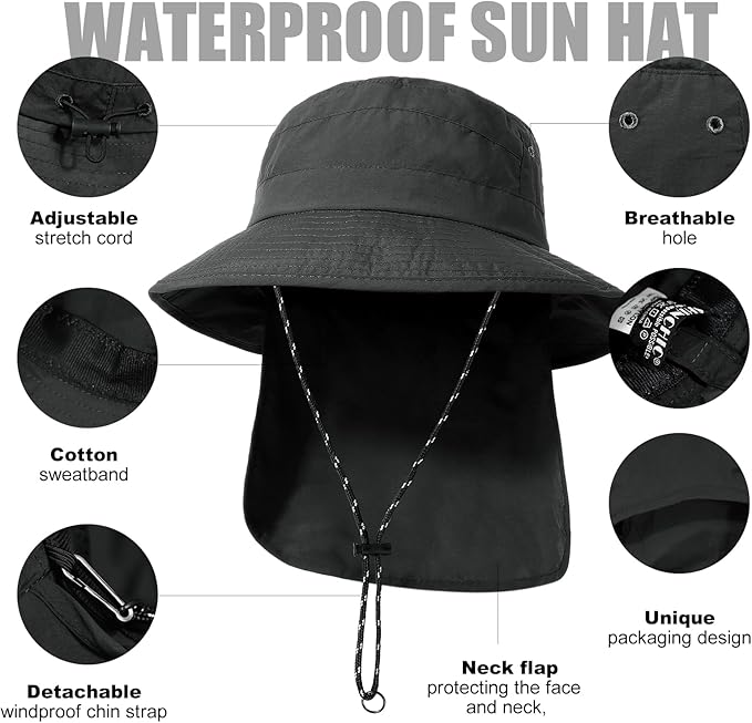 Water-Resistant Sun UPF 50+ Bucket Hat Protection Packable Brimmed Boonie - Image 5