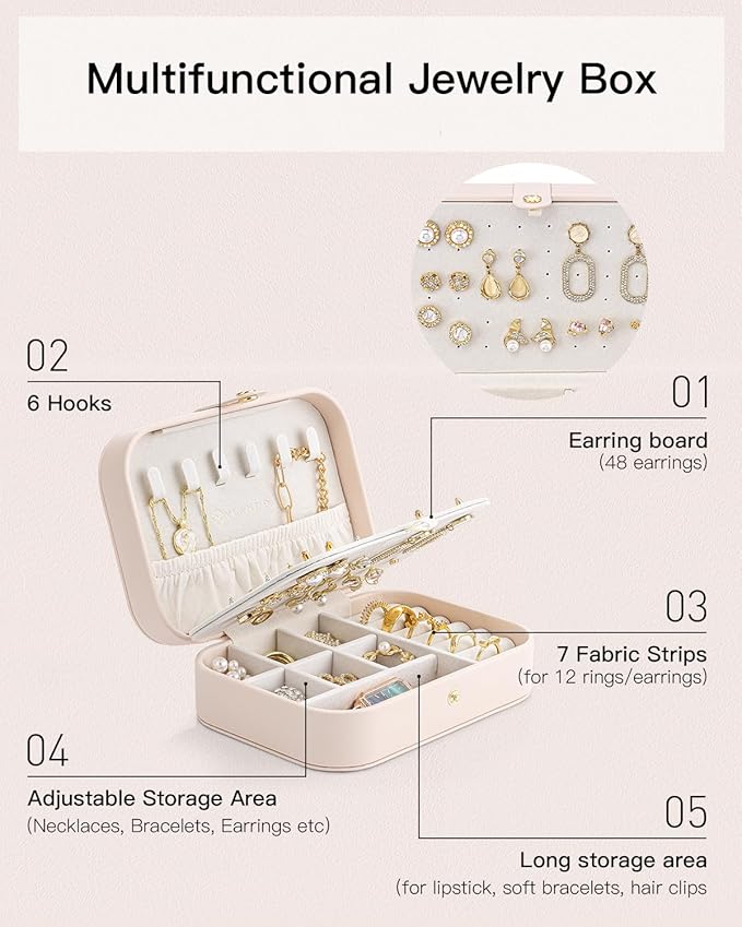 Vlando Travel Jewelry Case, PU Leather Travel Jewelry Box - Image 6