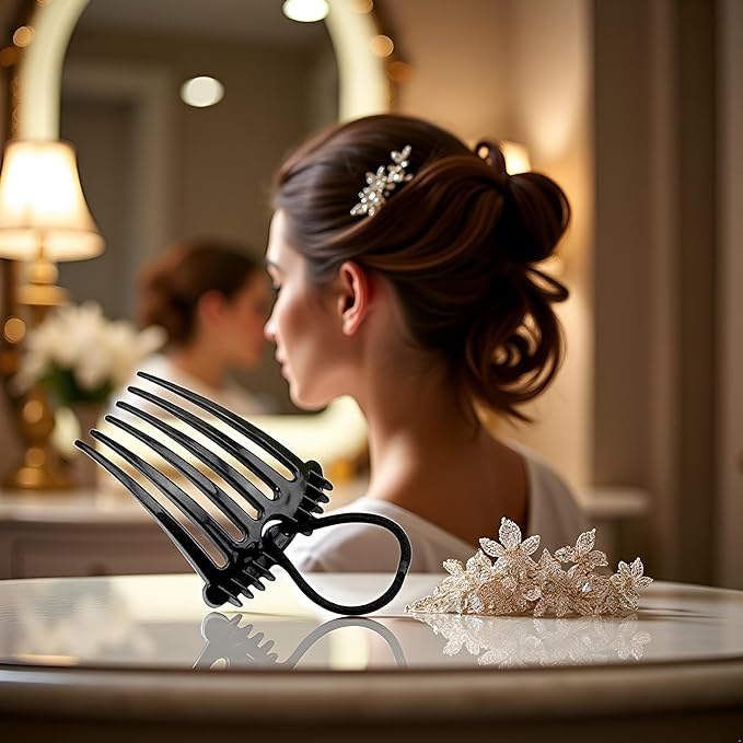 Black Cute for Bandette Comb, Comb with Elastic Band,Ponytail Bump It Up Volume Inserts Combs Fluffy Hair Comb Hair Styling Tool, Elastic Rubber Band Hair Combs