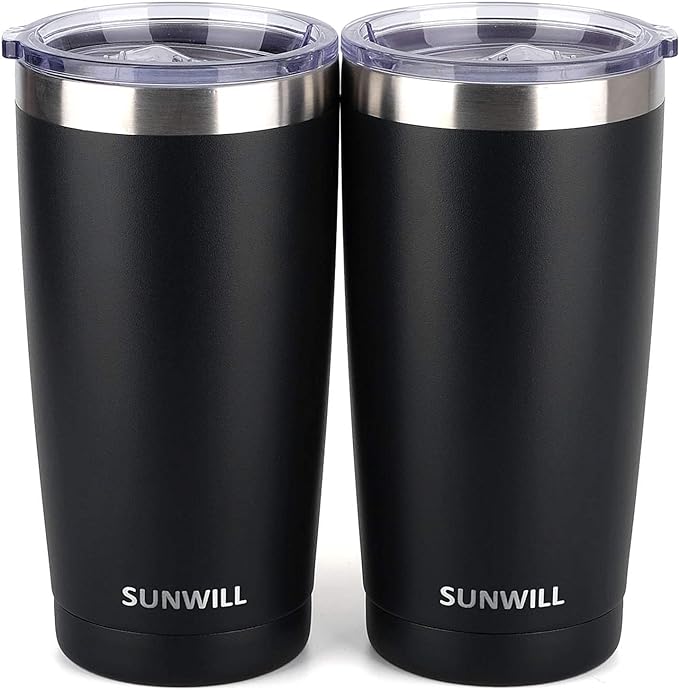 SUNWILL Travel Coffee Mug with Lid, 20 oz Tumbler Set of 2, Insulated Stainless by SUNWILL