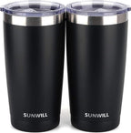 SUNWILL Travel Coffee Mug with Lid, 20 oz Tumbler Set of 2, Insulated Stainless by SUNWILL
