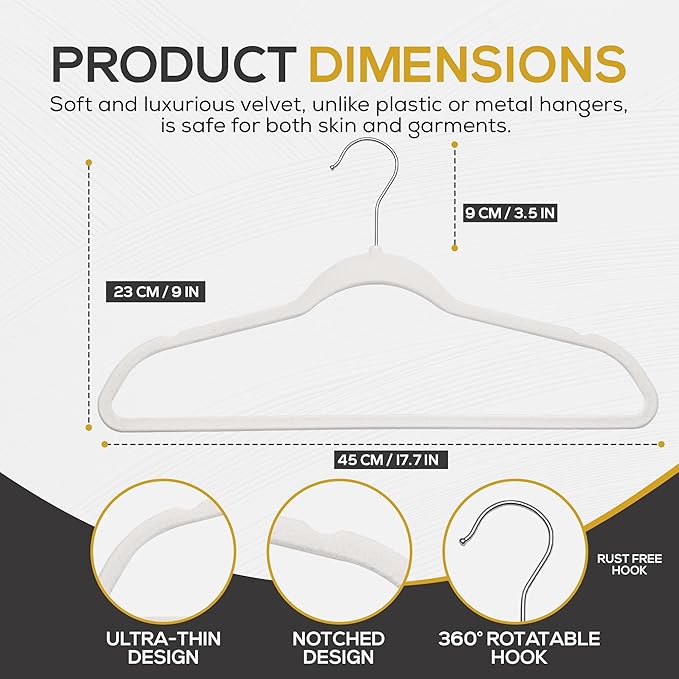 Premium Velvet Hangers 50 Pack Ultra Thin Non Slip Adult Felt Space Saving Slim - Image 2