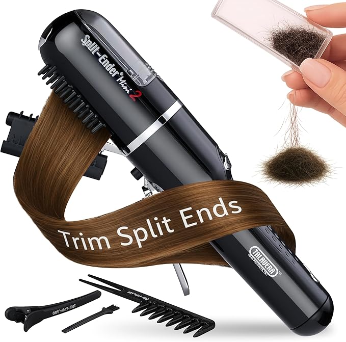 Split-Ender Mini 2 – Original Cordless Split End Hair Trimmer for Dry, Damaged, Brittle, Curly, Frizzy, or Straight Hair – Rechargeable Hair Clipper, Home Styling Tool for Split Ends (Black)