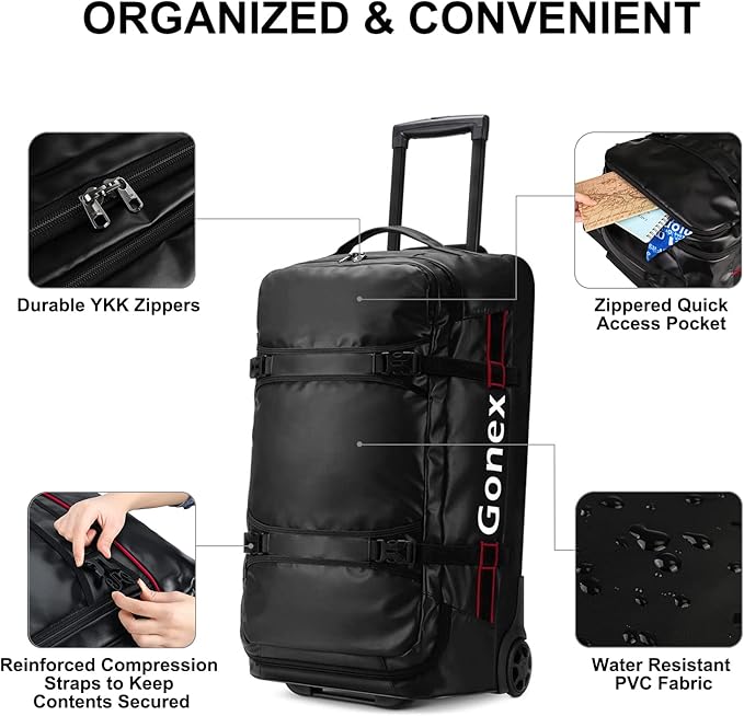 Gonex Rolling Duffle Bag with Wheels, 70L Water Repellent Wheeled Travel Duffel - Image 3