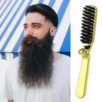 Foldable Boar Bristle Hair Brush, 2 Pcs Travel Folding Collapsable Pocket Size Brush for Women, Anti-Static Range Styling Tool Mini Beard Brush for Men (Black & Gold)