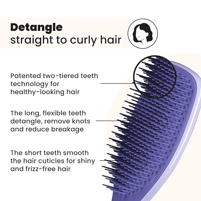 Tangle Teezer Ultimate Detangler Brush for Wet & Dry Hair, Eliminates Knots & Reduces Breakage for Straight to Wavy Hair Types, Amazon Exclusive Lilac Purple