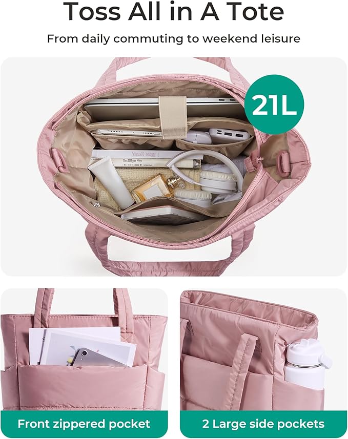 BAGSMART Tote Bag for Women, Lightweight Puffy Tote Bag - Image 4