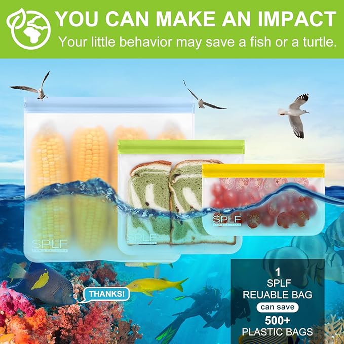 SPLF 12 Pack Dishwasher Safe Reusable Snack Bags, BPA Free Storage Bags - Image 7